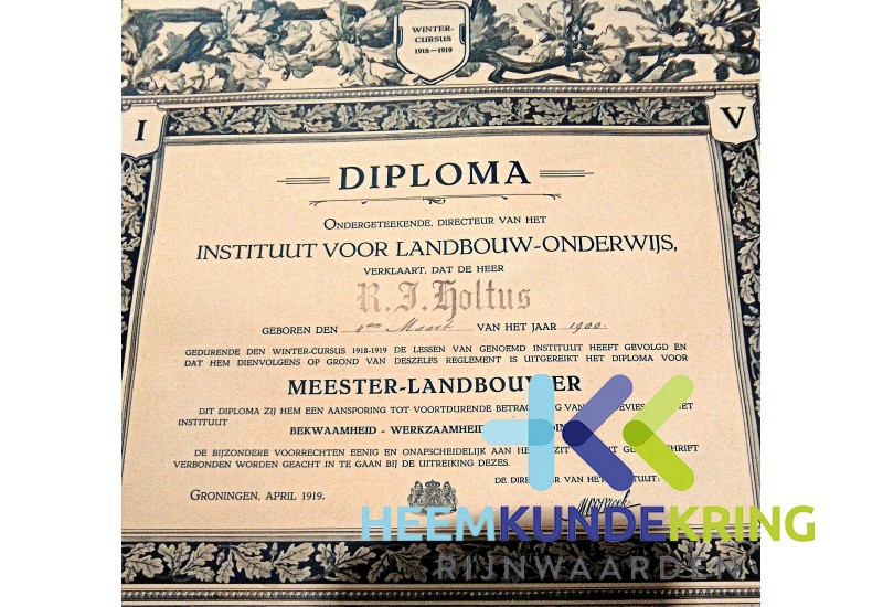 Diploma R. Holtus Meester-Landbouwer